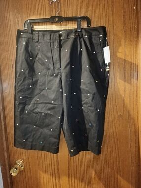 Briggs New York Black Bermuda Shorts with Embroided Multicolor Dot Pattern 16W